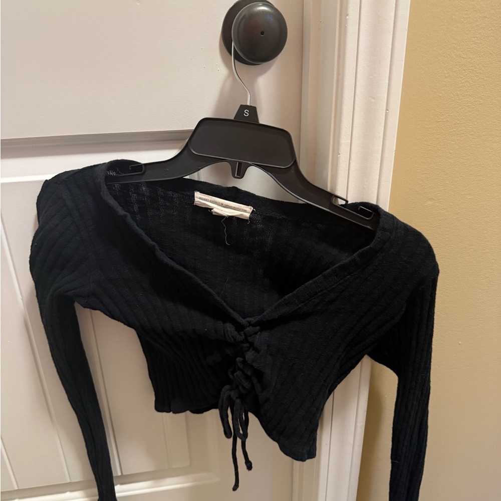 Project Social T Urban Outfitters Black Long Sleeve, Cropped & Tie Top